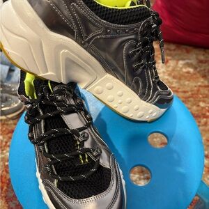 Dkny  Metallic Black and White Chunky Sneakers